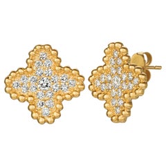 Orecchini a trifoglio con diamanti naturali da 1,01 carati G-H SI in oro giallo 14K