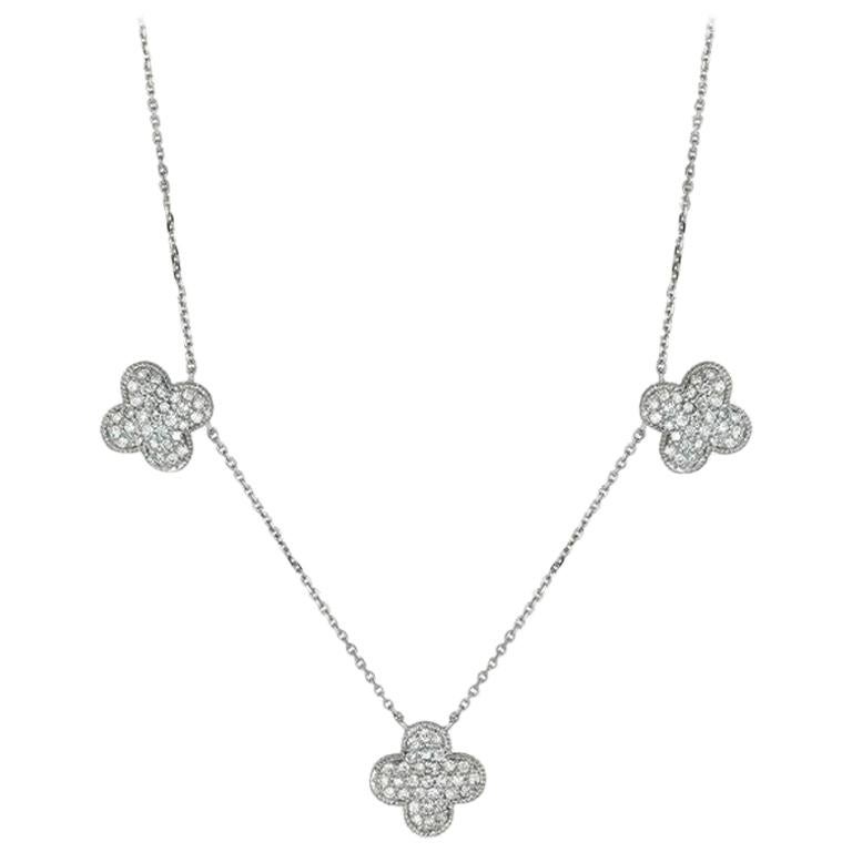1.01 Carat Natural Diamond Floral Necklace 14 Karat White Gold G SI For Sale