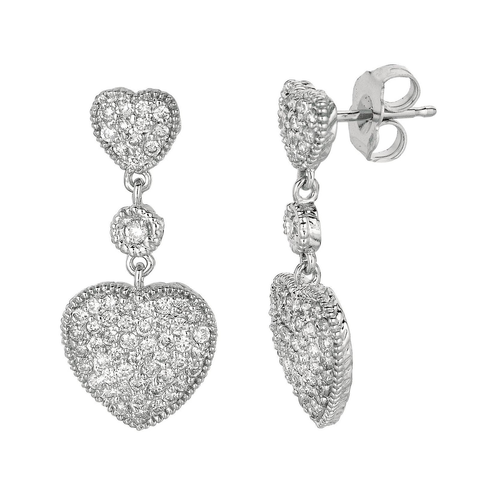 Pendants d'oreilles en forme de cœur en or blanc 14 carats avec diamants naturels de 1,01 carat G SI