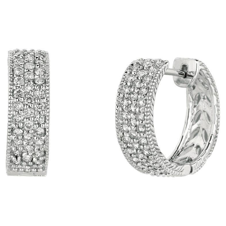 1.01 Carat Natural Diamond Hoop Earrings G-H SI in 14K White Gold For Sale