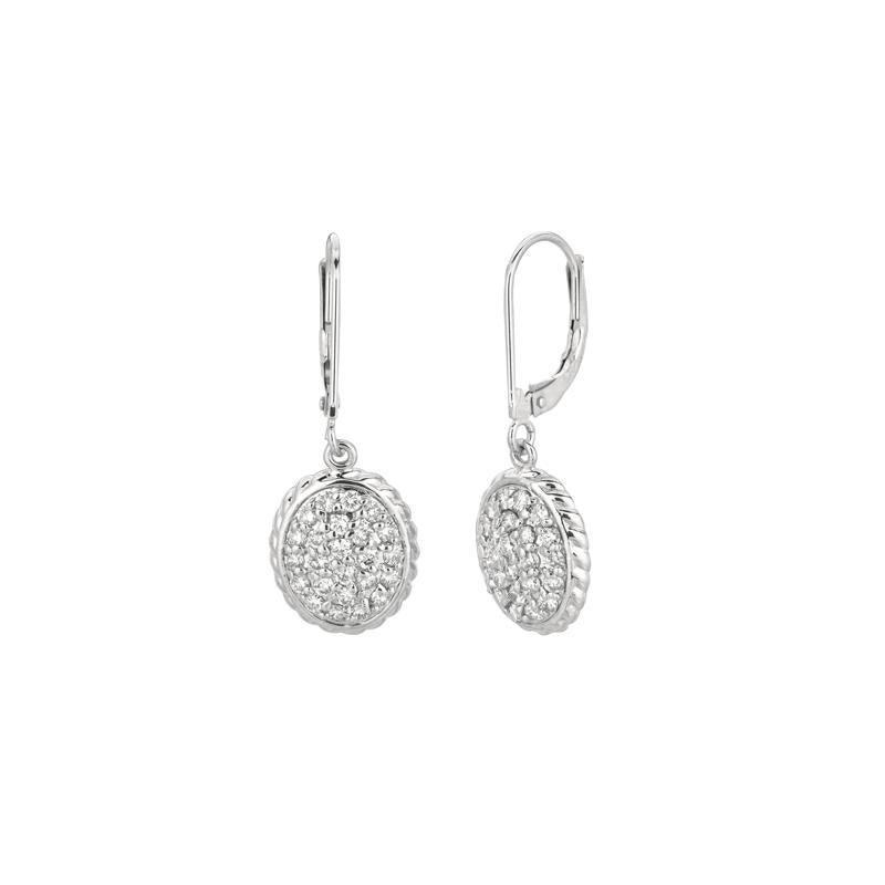 Round Cut 1.01 Carat Natural Diamond Oval Cluster Earrings G SI 14K White Gold For Sale