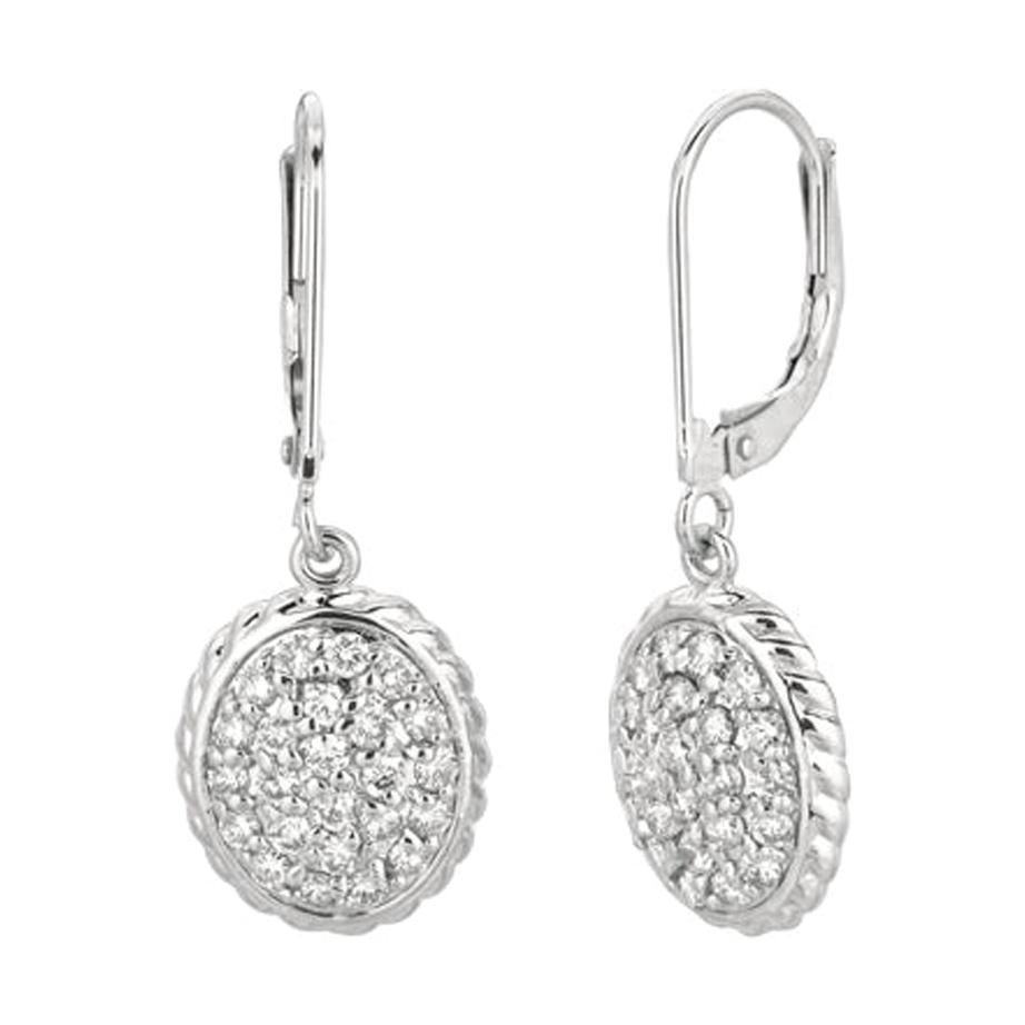 1.01 Carat Natural Diamond Oval Cluster Earrings G SI 14K White Gold For Sale