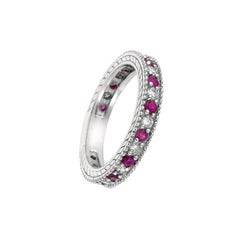 Anneau d'éternité en or blanc 14 carats, diamant naturel de 1,01 carat et saphir rose