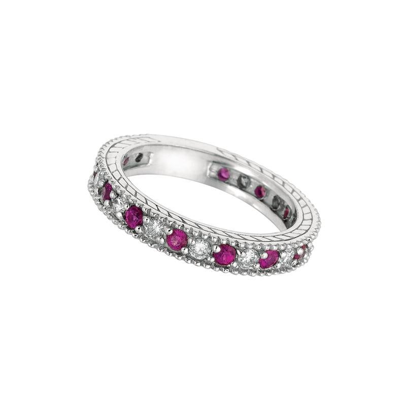 Contemporary 1.01 Carat Natural Diamond and Pink Sapphire Eternity Band 14 Karat White Gold For Sale