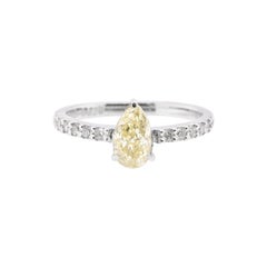 1.01 Carat Natural Pear-Shape Light Yellow SI-1 Diamond Ring Set in Platinum