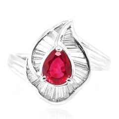 1.01 Carat Natural Ruby and Diamond Ballerina Ring Set in Platinum