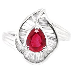 1.01 Carat Natural Ruby and Diamond Ballerina Ring Set in Platinum