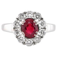 1.01 Carat Natural Ruby and Diamond Halo Ring Set in Platinum