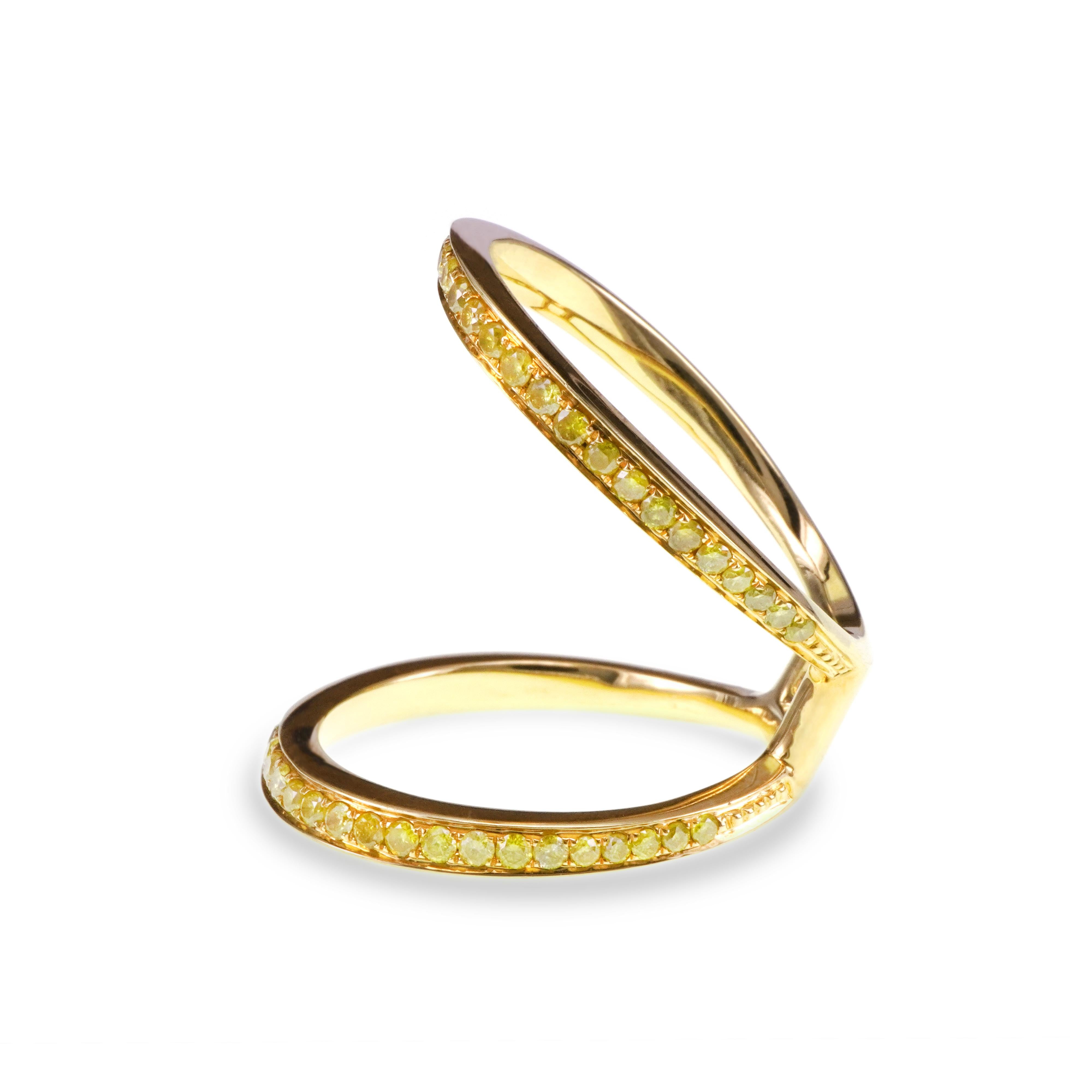 Art Nouveau 1.01 Carat Natural Vivid Yellow Diamond Butterfly Wing Effect Knuckle Ring
