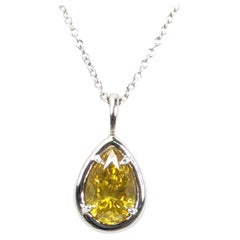 1.01 Carat Natural Yellow Diamond Pear Solstice Pendant in 14 Karat White Gold