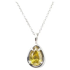 1.01 Carat Natural Yellow Diamond Pear Solstice Pendant in 14 Karat White Gold