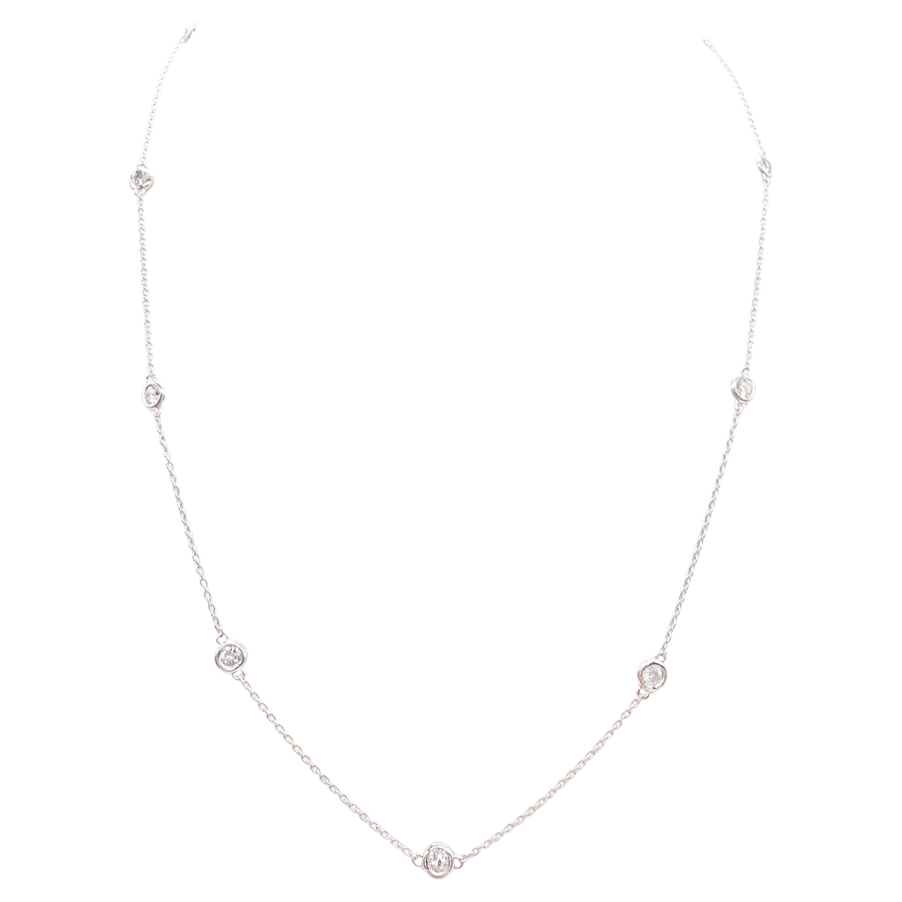 Collar de diamantes naturales de 1,01 quilates, oro blanco de 14 quilates, 18 pulgadas