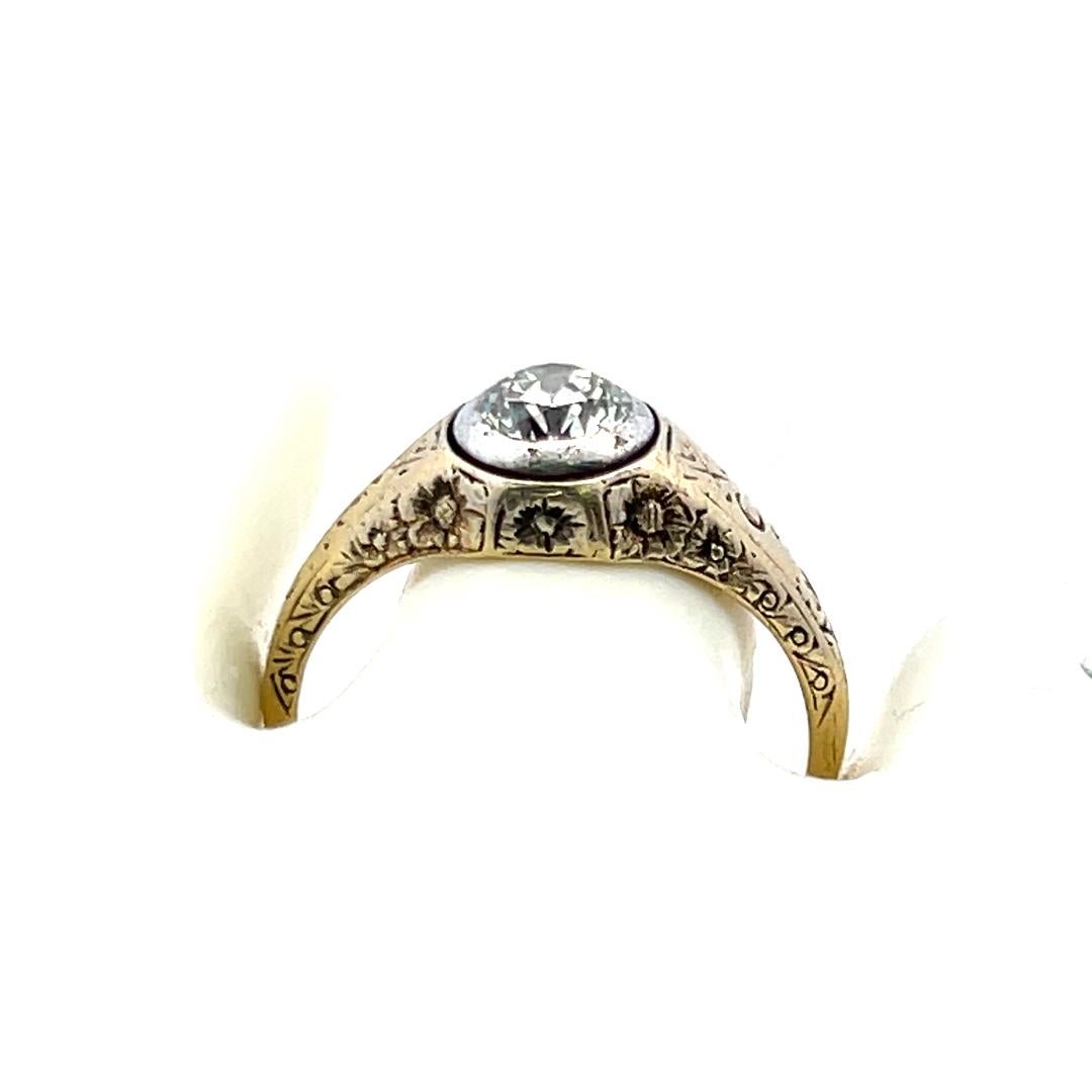 1.01 Carat Old European Cut Diamond 14 Karat Yellow Gold Engagement Ring 6