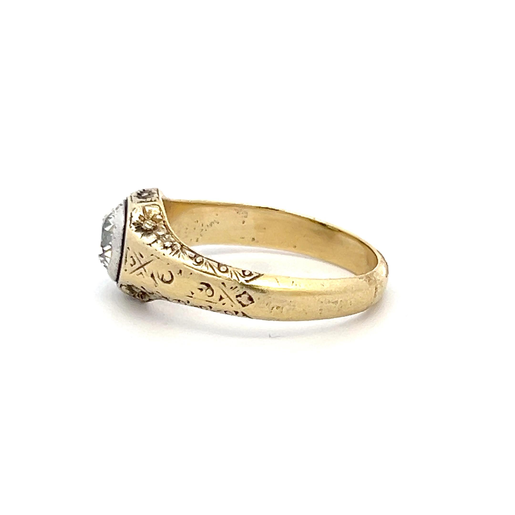 Women's 1.01 Carat Old European Cut Diamond 14 Karat Yellow Gold Engagement Ring