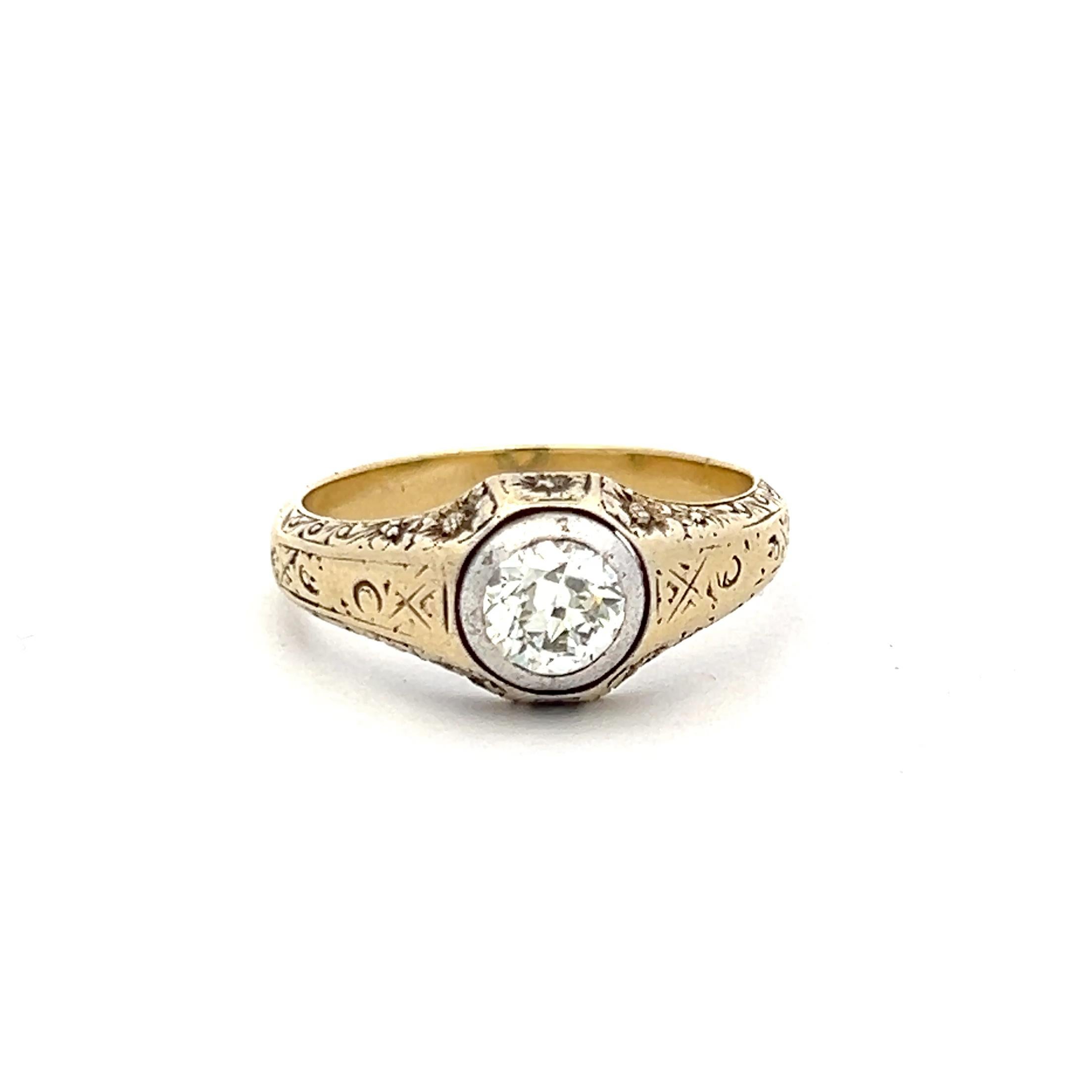 1.01 Carat Old European Cut Diamond 14 Karat Yellow Gold Engagement Ring 1