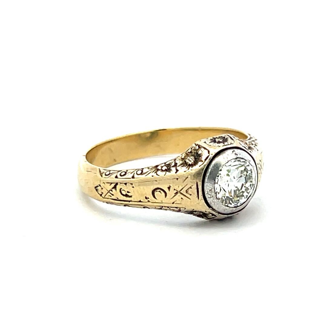 1.01 Carat Old European Cut Diamond 14 Karat Yellow Gold Engagement Ring 3