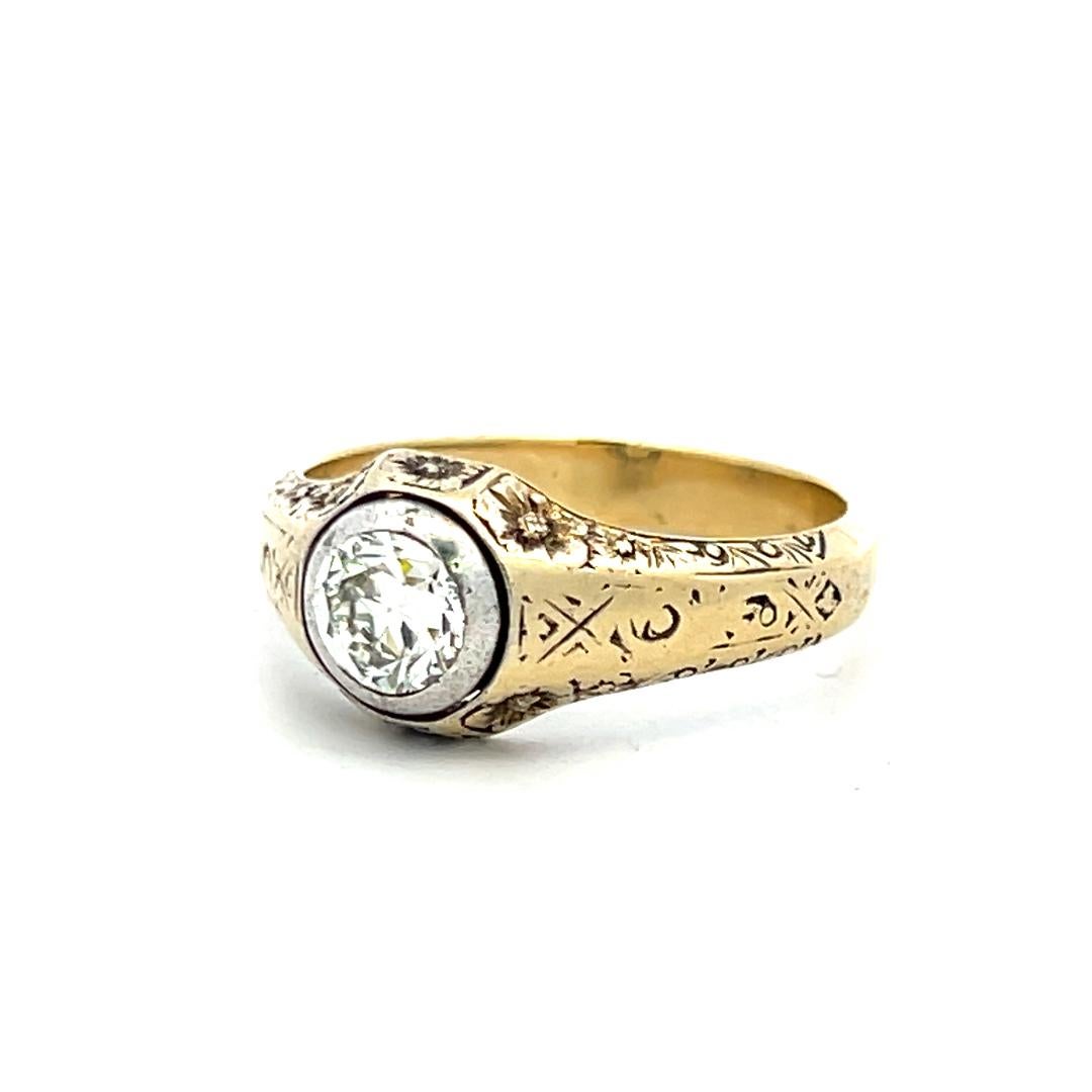 1.01 Carat Old European Cut Diamond 14 Karat Yellow Gold Engagement Ring 4