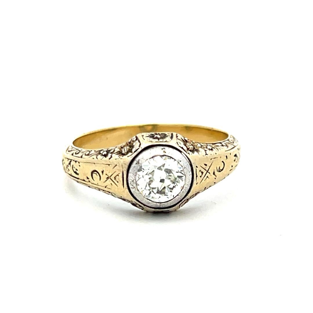 1.01 Carat Old European Cut Diamond 14 Karat Yellow Gold Engagement Ring 5
