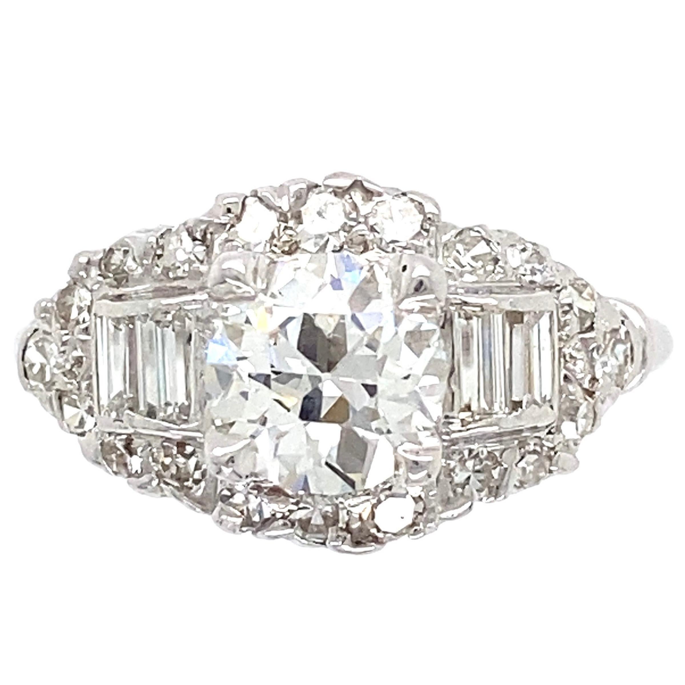 3.07 Carat Old European Cut Diamond Art Deco Platinum Ring Estate Fine