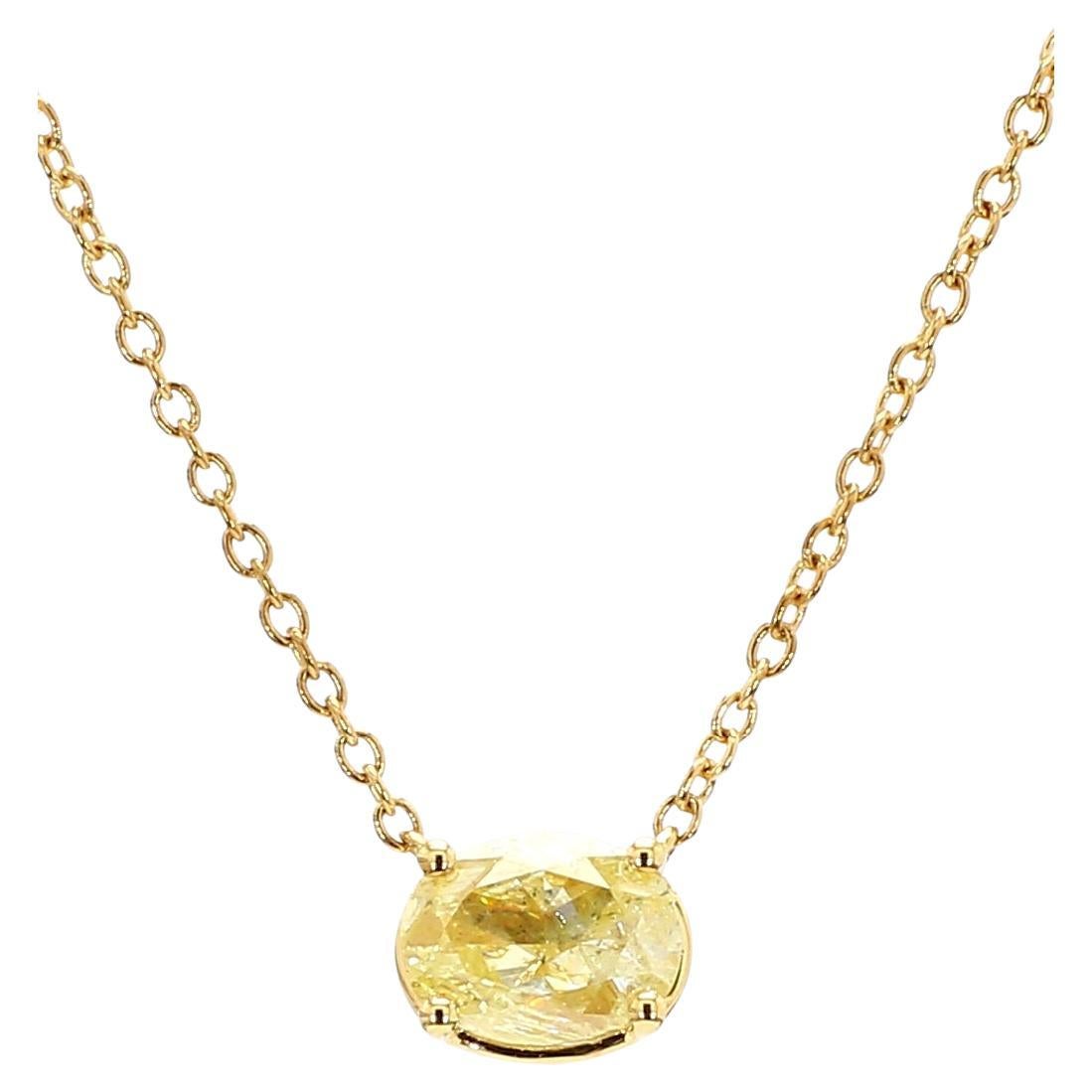 Ciondolo con diamante giallo taglio ovale da 1,01 carati Design classico da est a ovest Oro 18 carati