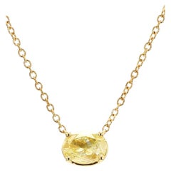 1.01 Carat Oval Cut Yellow Diamond Pendentif Classic Design East to West Or 18K