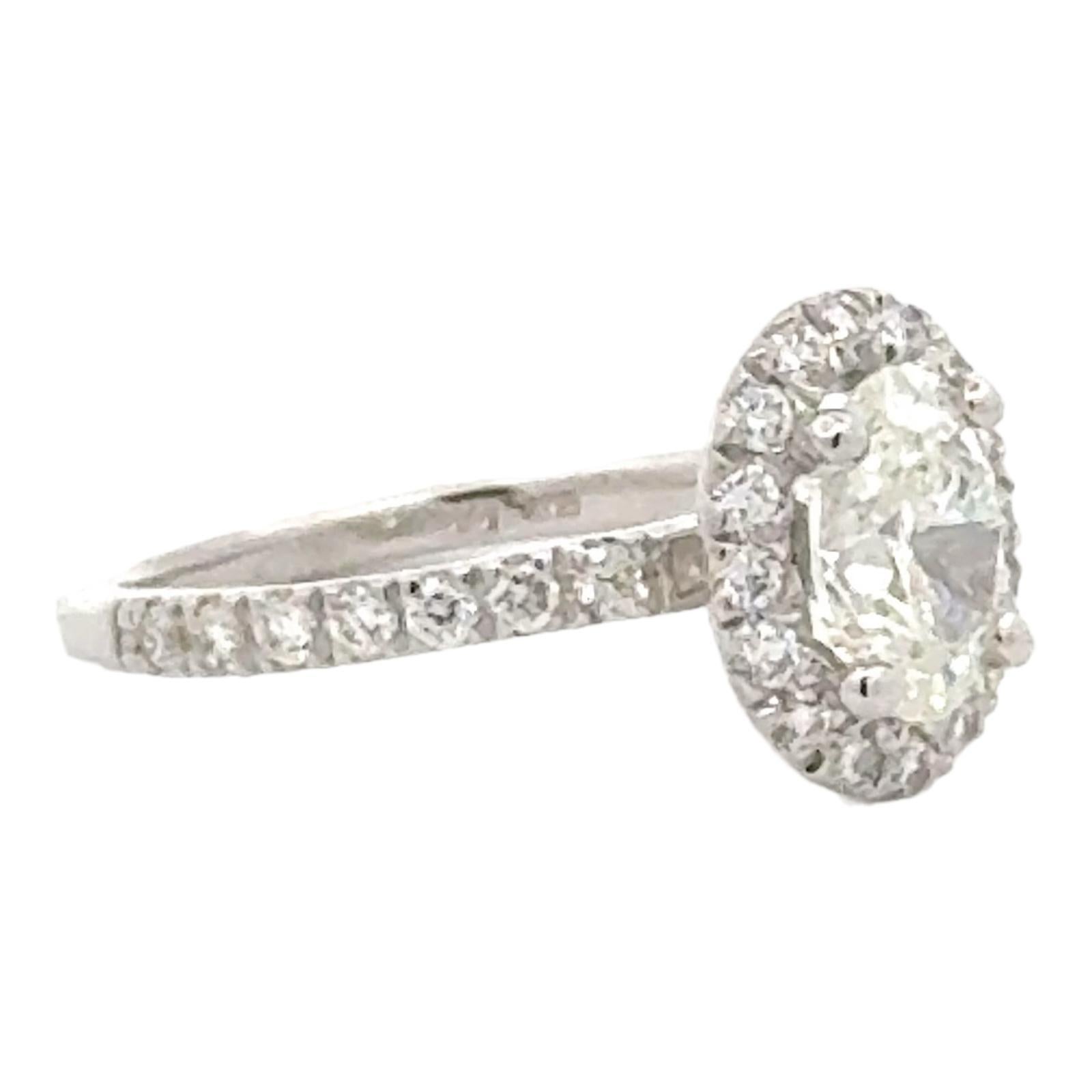 Oval Cut 1.01 Carat Oval Diamond Halo 14 Karat White Gold Modern Engagment Ring