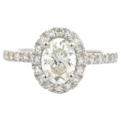 1,01 Karat Ovaler Diamant Halo 14 Karat Weißgold Moderner Verlobungsring