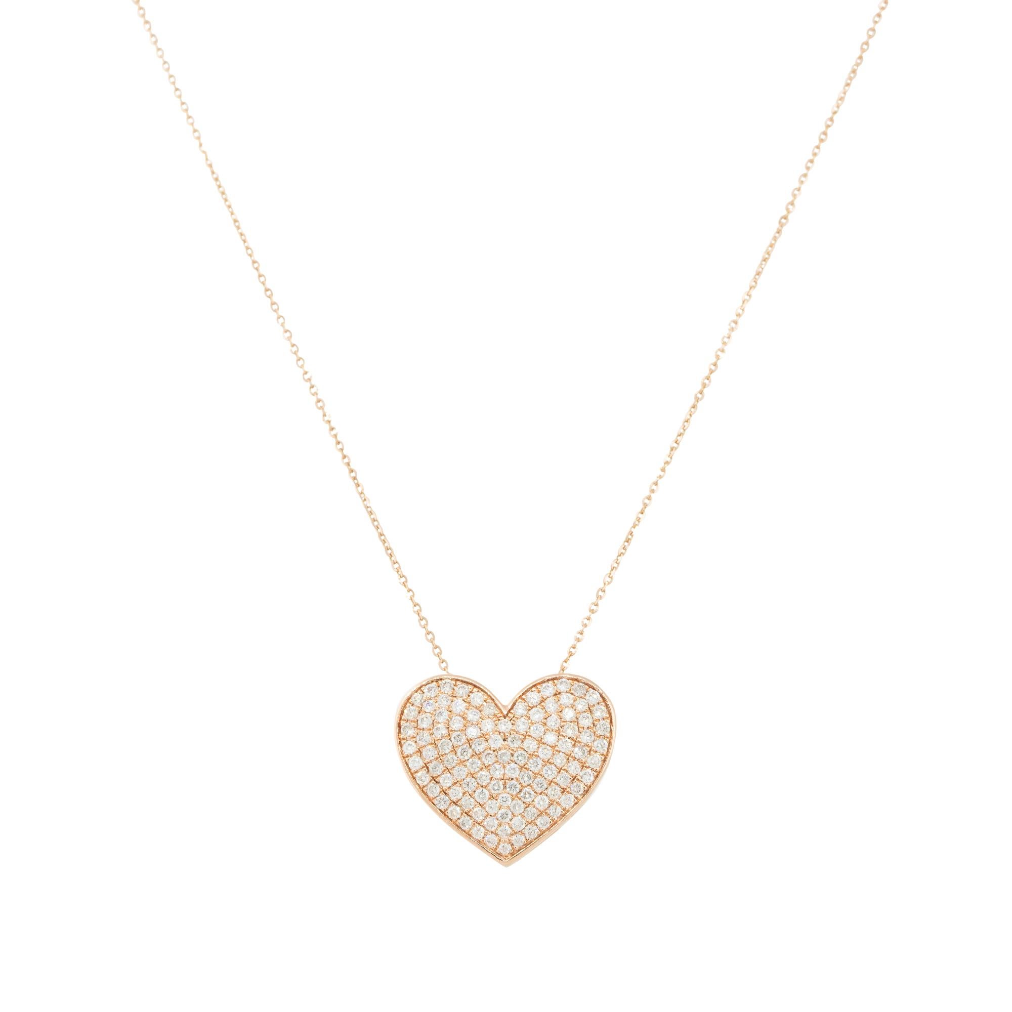 1.01 Carat Pave Diamond Heart Pendant Necklace 14 Karat In Stock In Excellent Condition For Sale In Boca Raton, FL