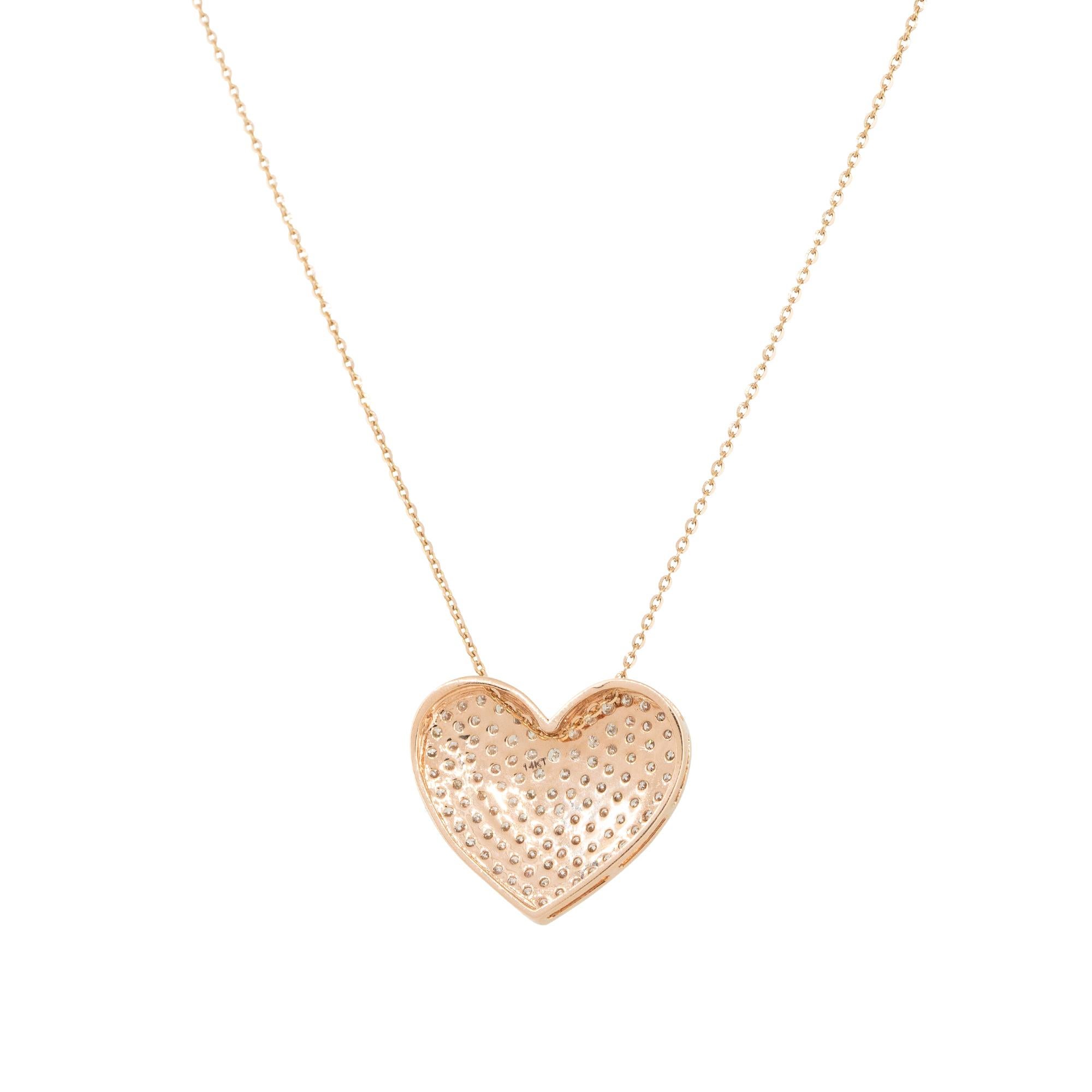 Women's 1.01 Carat Pave Diamond Heart Pendant Necklace 14 Karat In Stock For Sale