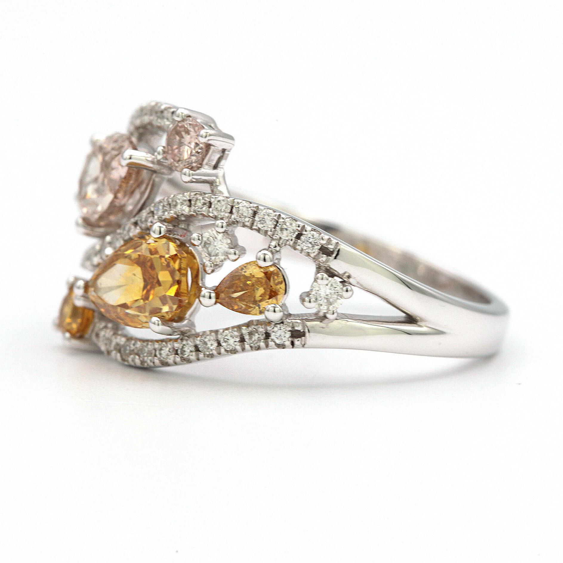 Modern 1.01 Carat Pear Shaped Yellow and Brown Diamond Ring in 18 Karat White Gold For Sale