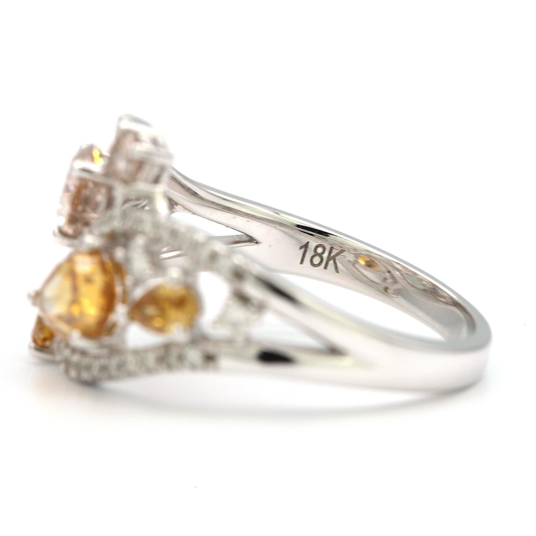 Pear Cut 1.01 Carat Pear Shaped Yellow and Brown Diamond Ring in 18 Karat White Gold For Sale