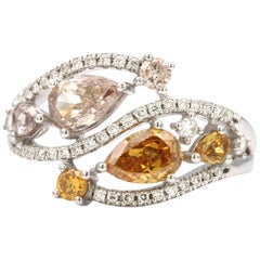 1.01 Carat Pear Shaped Yellow and Brown Diamond Ring in 18 Karat White Gold