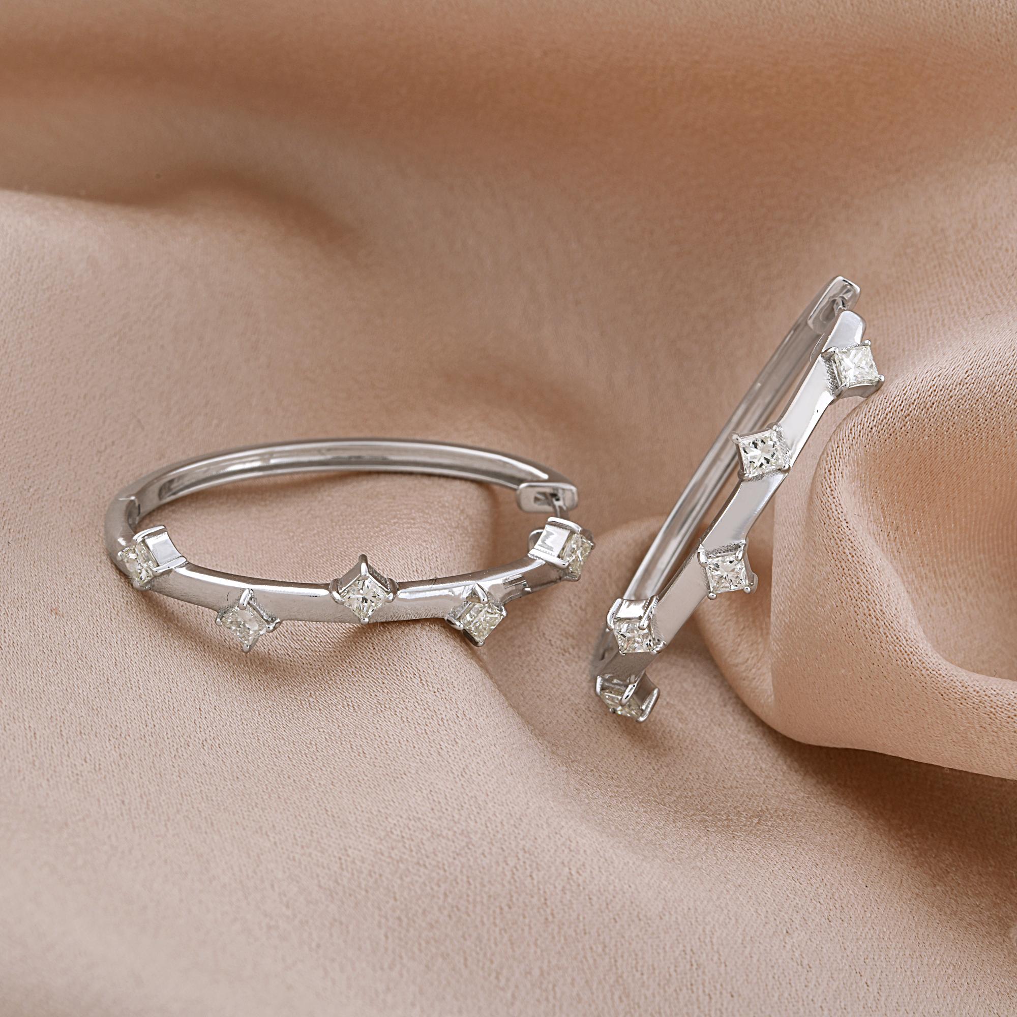 Modern 1.01 Carat Princess Cut Diamond Hoop Earrings Solid 10k White Gold Fine Jewelry For Sale