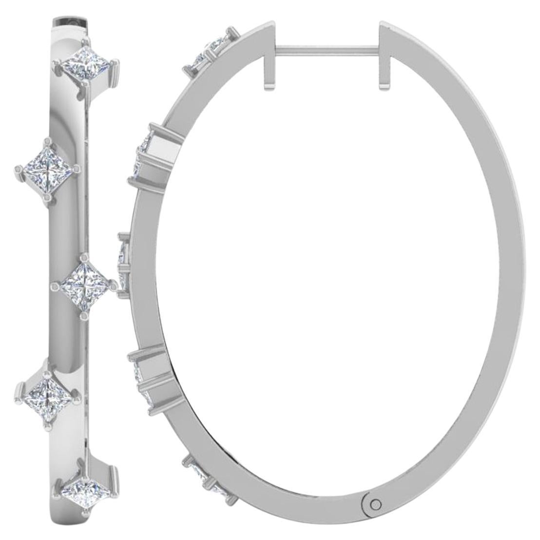 1,01 Karat Diamant-Creolen aus massivem 10k Weißgold mit Prinzessinnenschliff