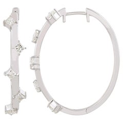 1.01 Carat Princess Cut Diamond Hoop Earrings Solid 10k White Gold Fine Jewelry