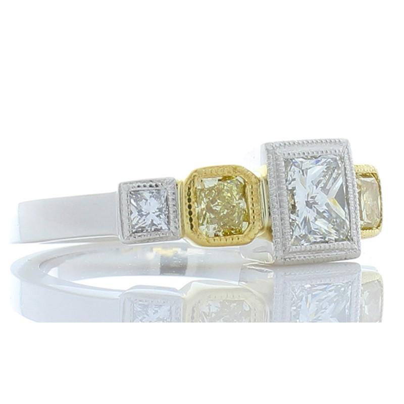 Princess Cut 1.01 Carat Princess cut I VS1 Diamond & Lemon Yellow Diam Platinum Cocktail Ring