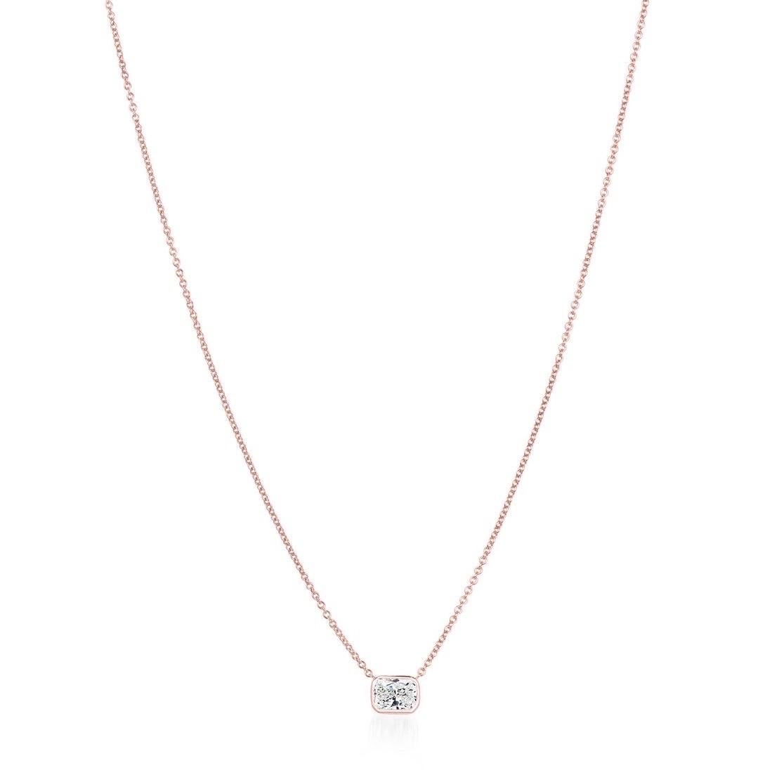 Modern 1.01 Carat Rectangular Cut Diamond Rose Gold Pendant Necklace For Sale