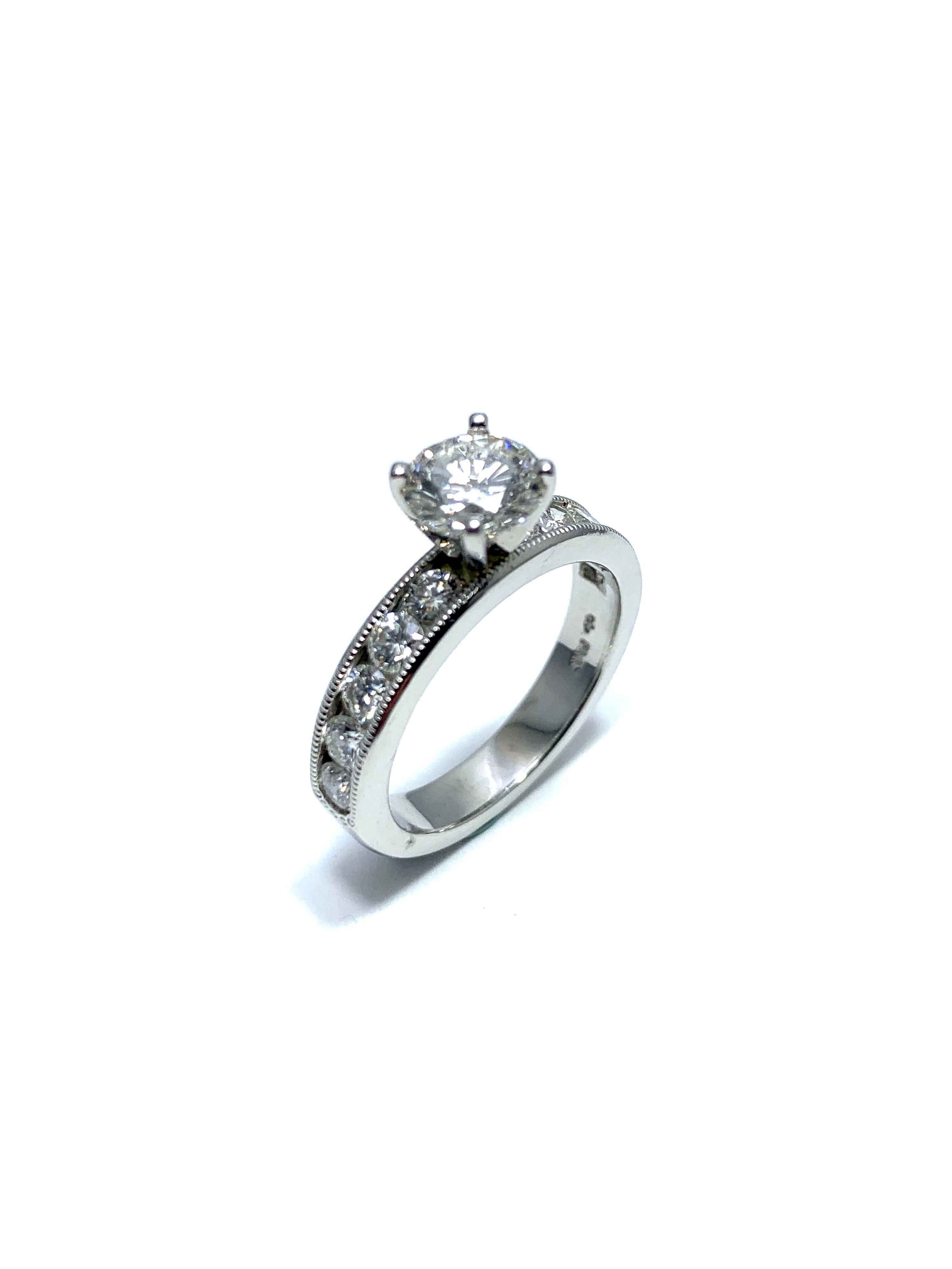 Round Cut 1.01 Carat Round Brilliant Cut Diamond and Platinum Engagement Ring