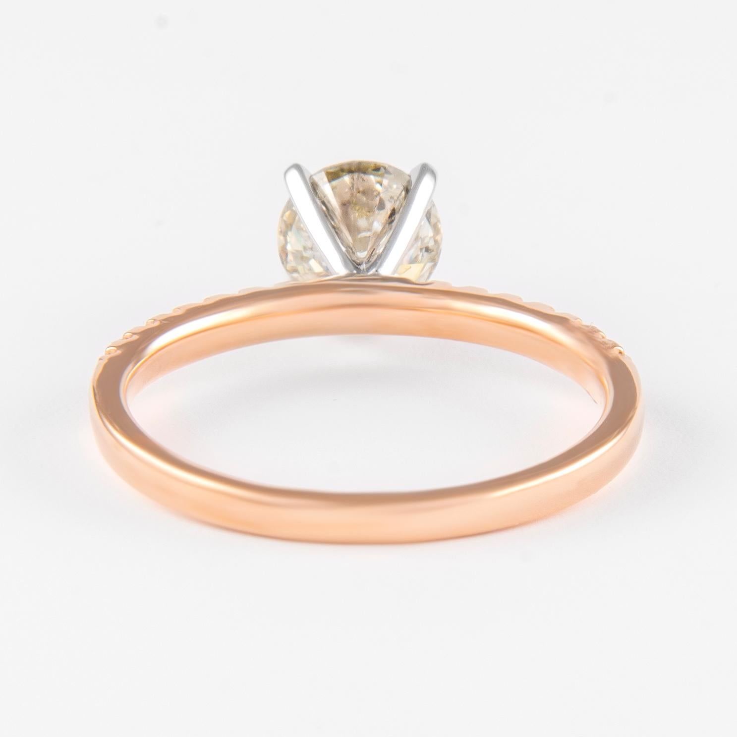 Round Cut 1.01 Carat Round Brilliant Diamond Ring 18 Karat Rose & White Gold For Sale
