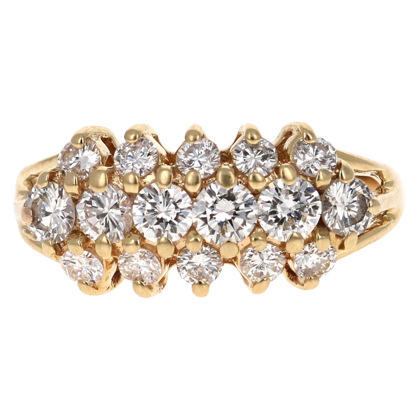 1.01 Carat Round Cut Diamond Yellow Gold Cluster Ring