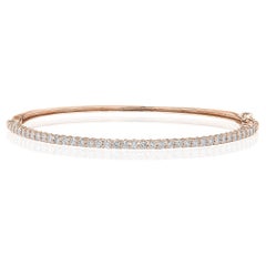 Bracelet jonc en or rose 14 carats avec diamants taille ronde de 1,01 carat