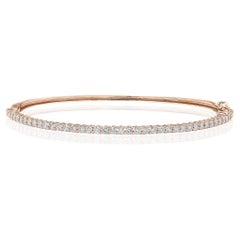 1.01 Carat Round Cut Diamond Rose Gold Bangle Bracelet in 14K Rose Gold