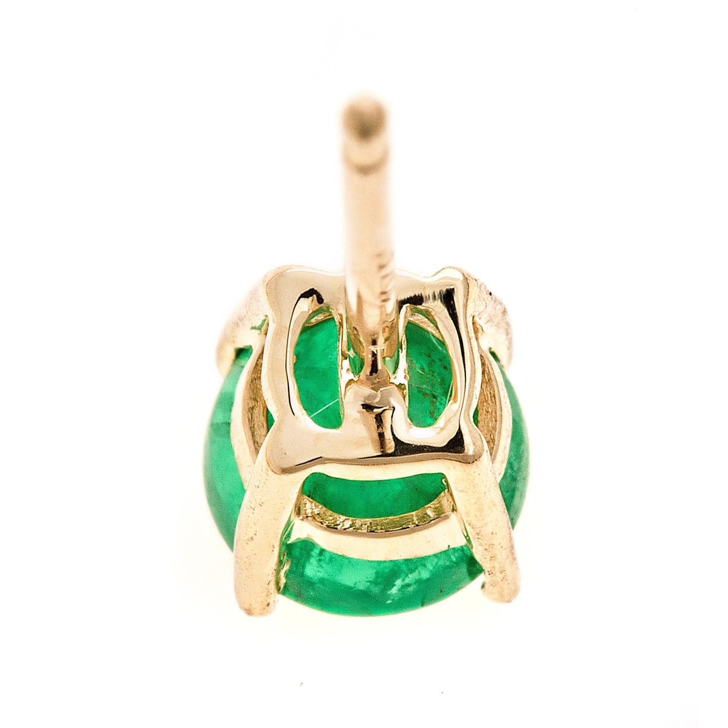 Art Deco 1.01 Carat Round-Cut Emerald 10K Yellow Gold Stud Earrings