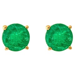 1.01 Carat Round-Cut Emerald 10K Yellow Gold Stud Earrings