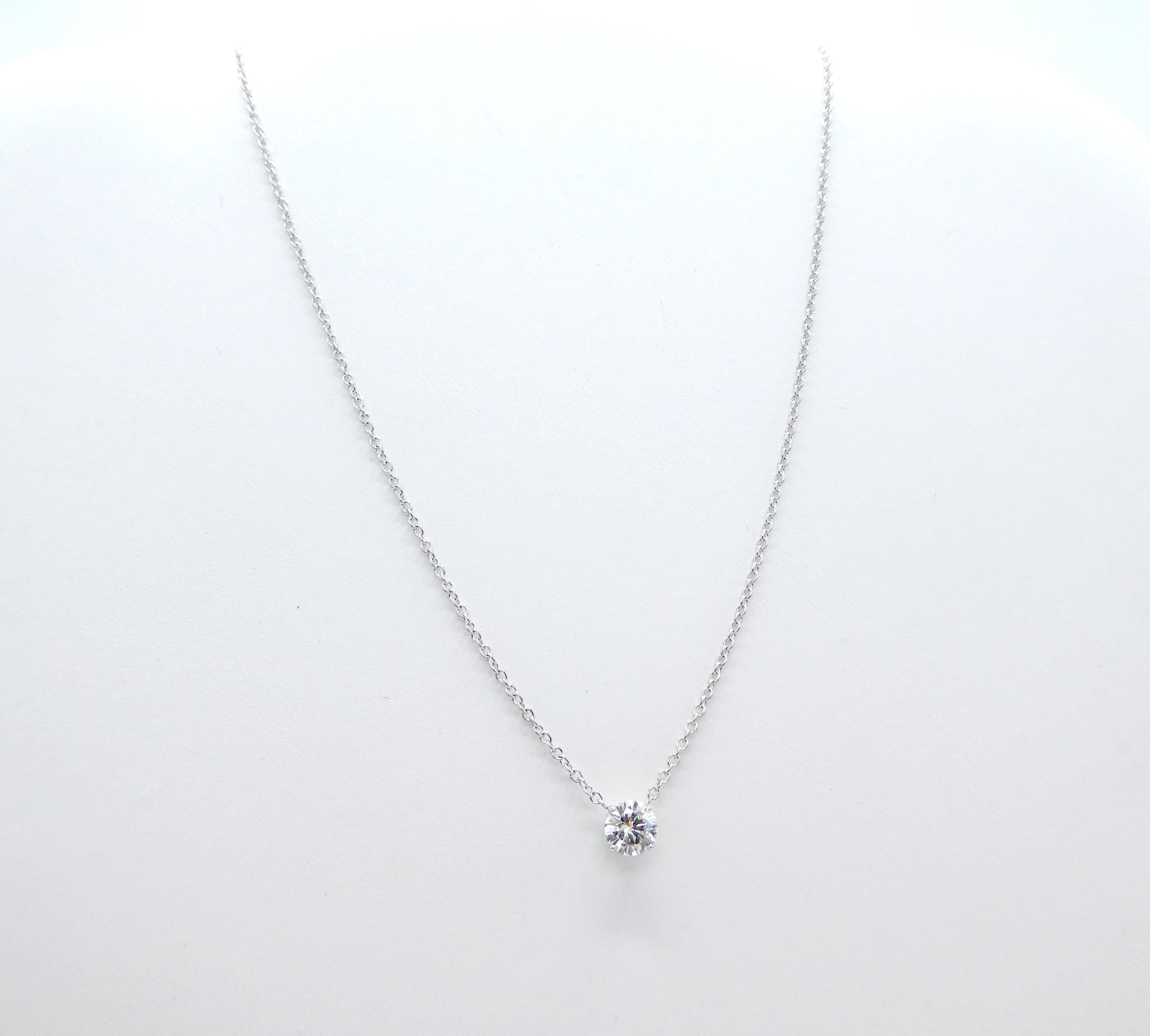 Modern 1.01 Carat Round Natural Diamond 14 Karat White Gold Solitaire Pendant Necklace