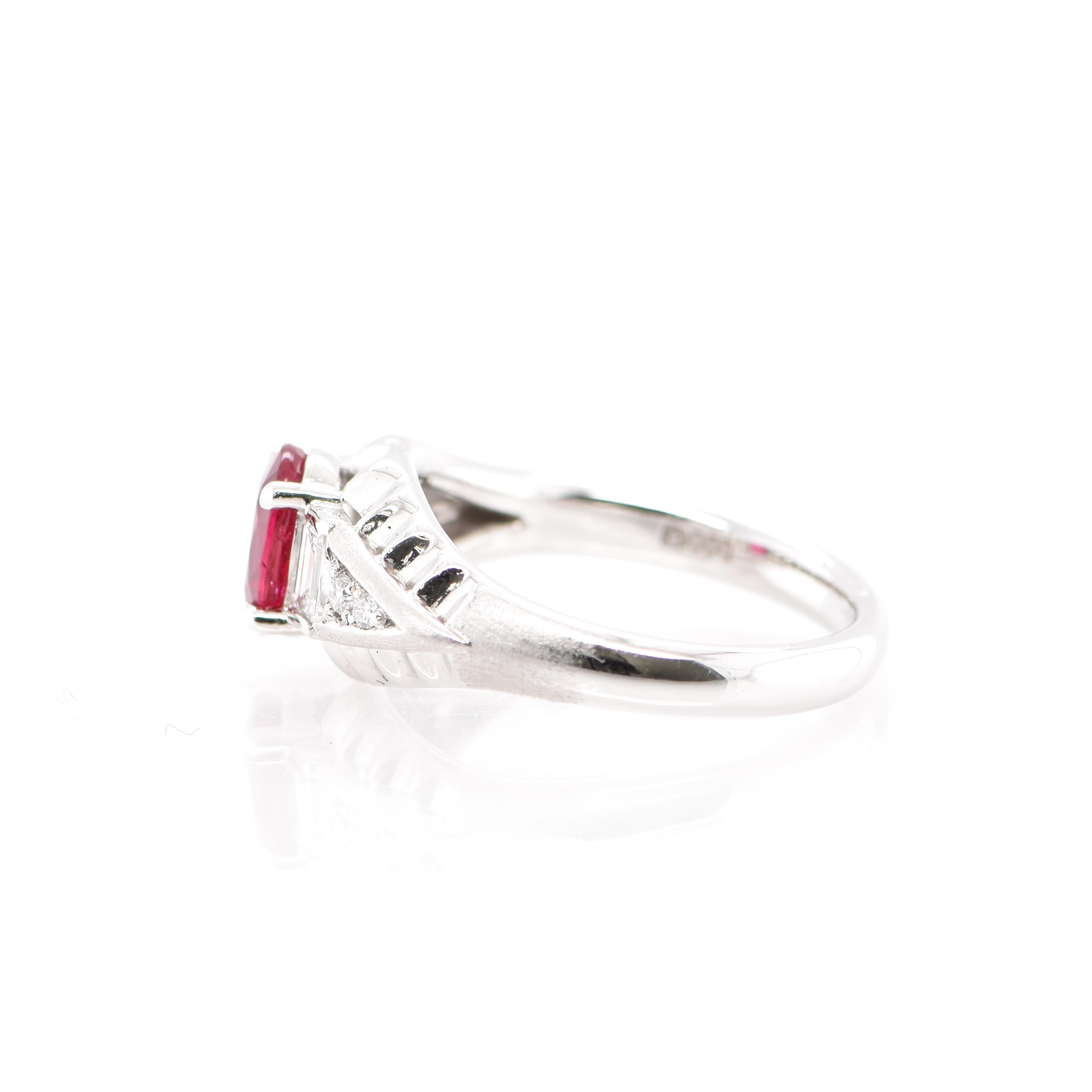 Modern GIA Certified 1.01 Carat Natural Untreated 'No Heat'  Ruby Ring Set in Platinum For Sale