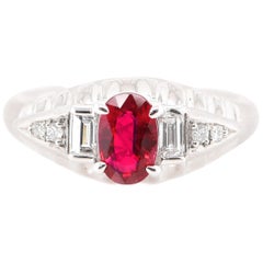 GIA Certified 1.01 Carat Natural Untreated 'No Heat'  Ruby Ring Set in Platinum