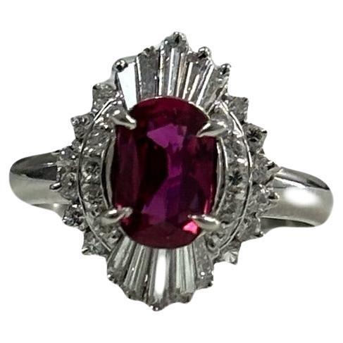 Bague en rubis de 1,01 carat et diamant cocktail radiant en vente