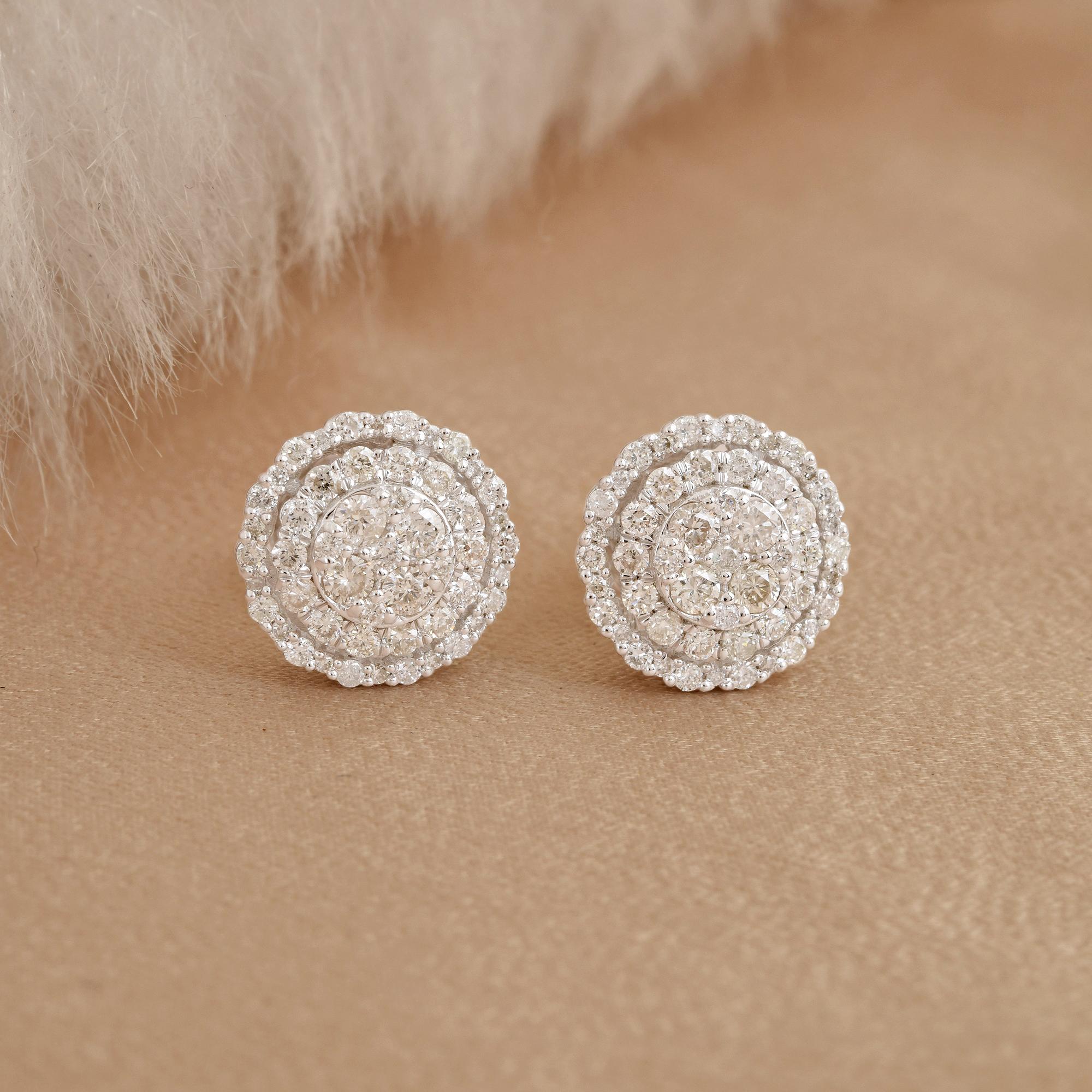 1,01 Karat SI Reinheit HI Farbe Diamant Pave Ohrstecker 14k Weißgold Schmuckstücke (Moderne) im Angebot
