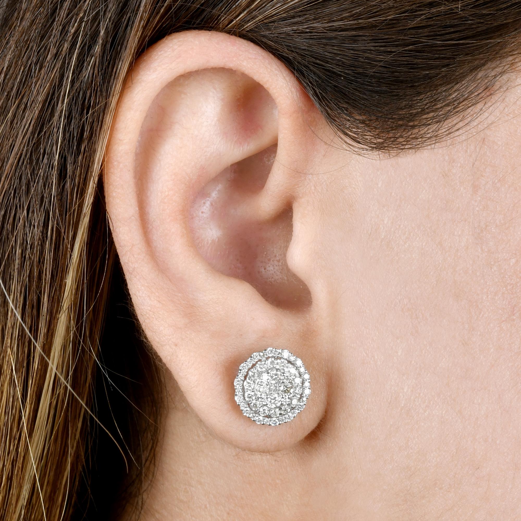 1,01 Karat SI Reinheit HI Farbe Diamant Pave Ohrstecker 14k Weißgold Schmuckstücke (Rundschliff) im Angebot